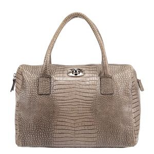 Furla 1927 Brown Embossed Crocodile Handbag